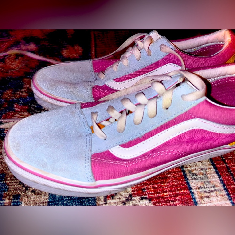 Pink orange and baby blue vans 🩵🩷🧡🤍🤌
